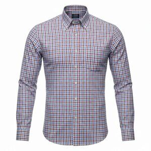 IZOD Mens Tall Fit Button Down Shirt 18 35/36 Red White Blue Plaid Stretch NEW